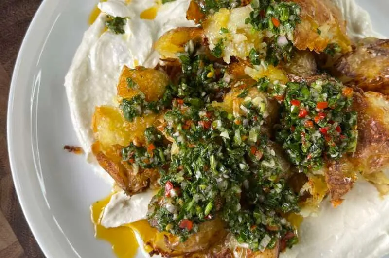 Smashed Potatoes with Chimichurri