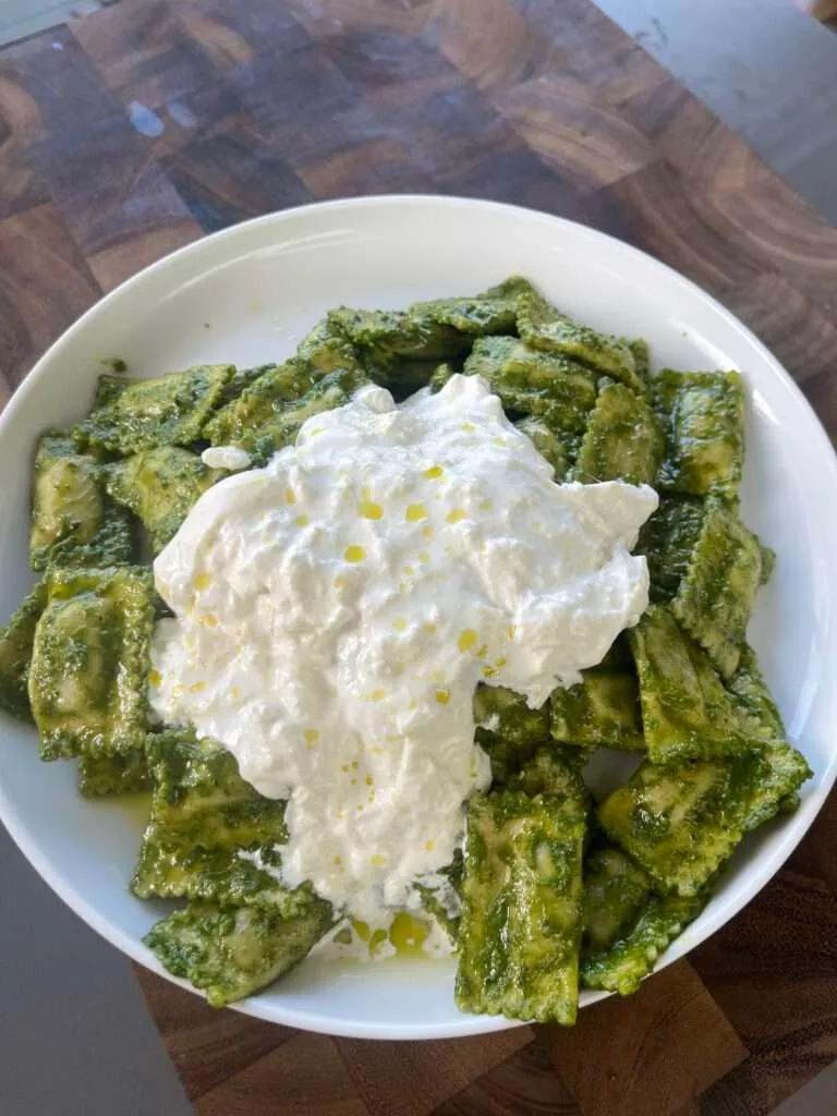 Spinach and Ricotta Ravioli with Basil Pesto