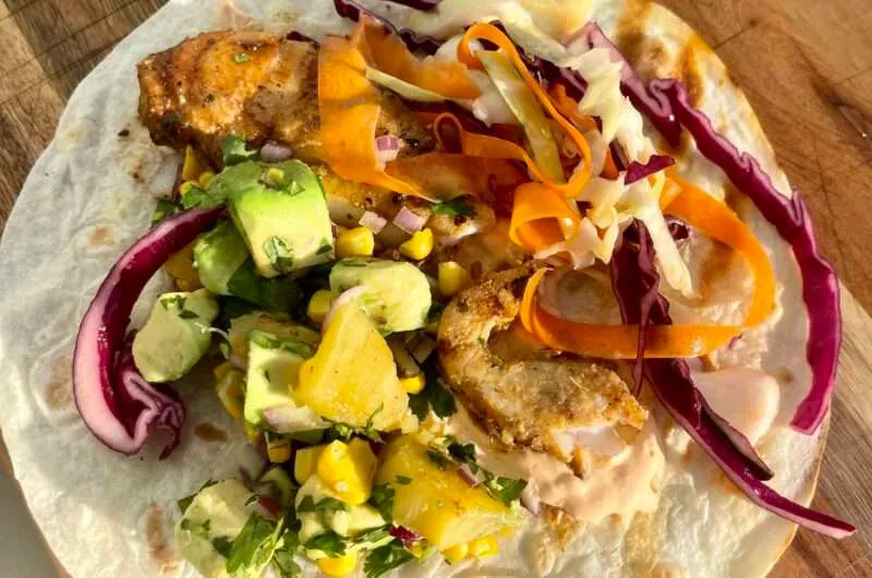 Fish Tacos with Grilled Pineapple & Crunchy Slaw