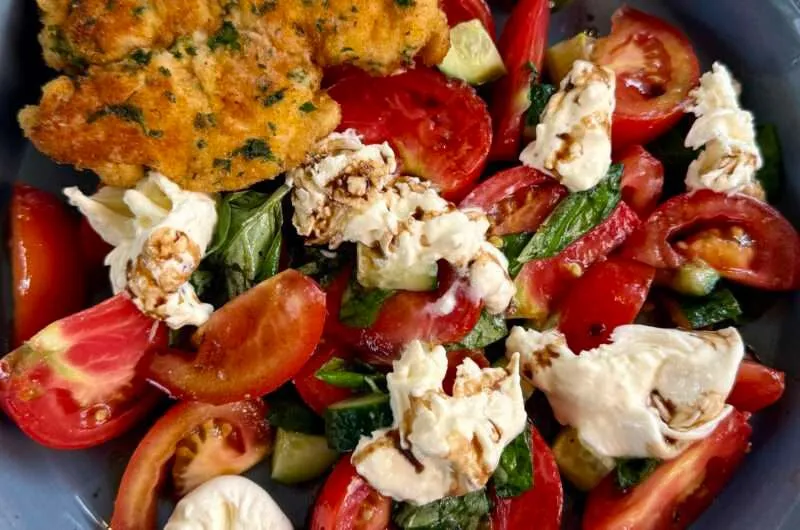 Crispy Chicken with Burrata and Basil Salad