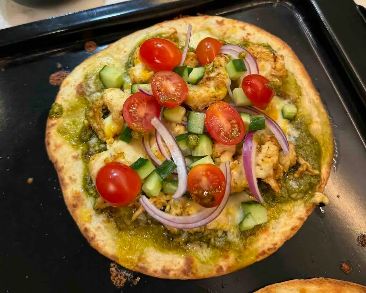 Greek Style Pesto Chicken Flatbread