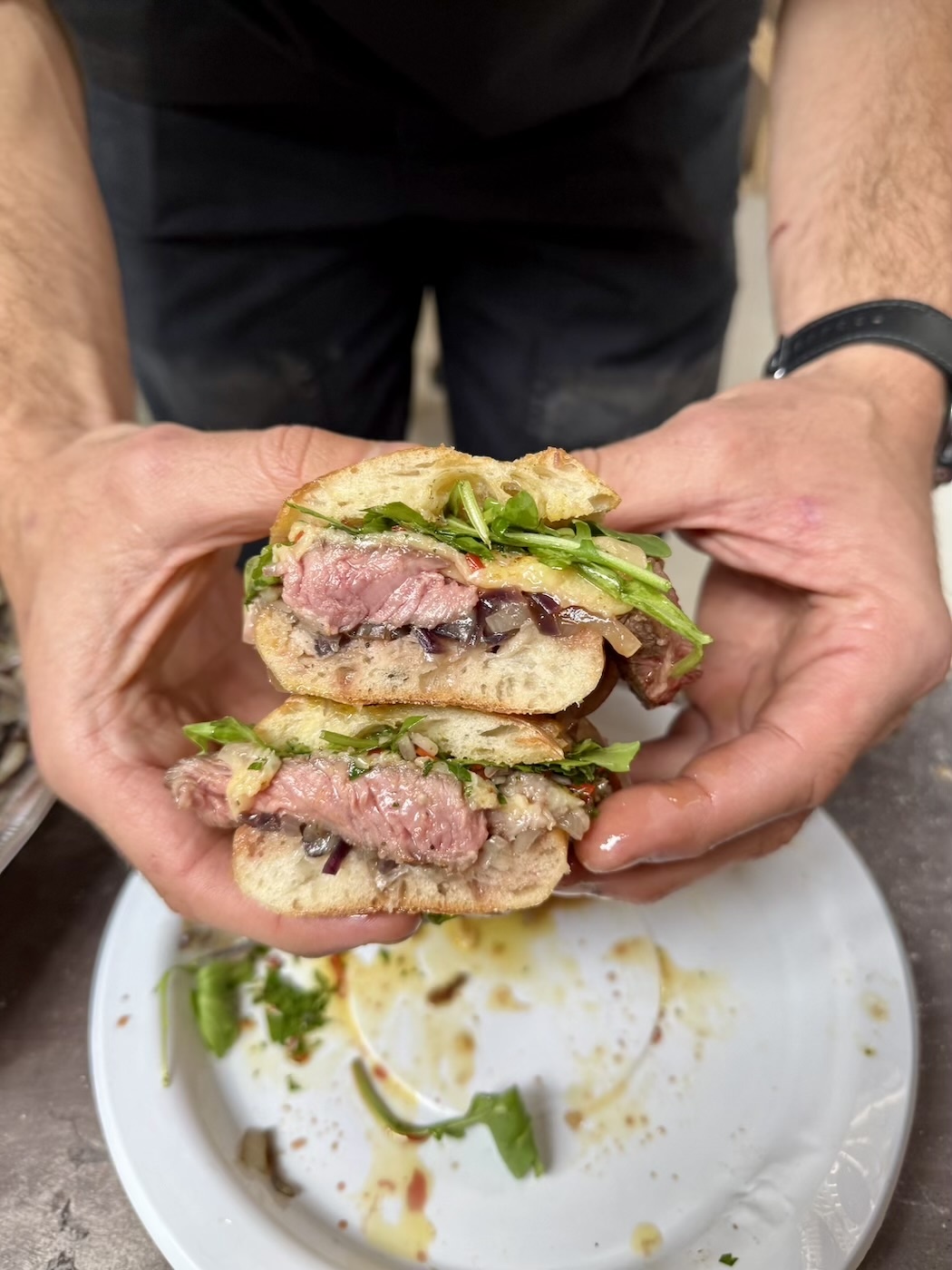 Steak Sandwich with Chimichurri Sauce & Caramelised Onions