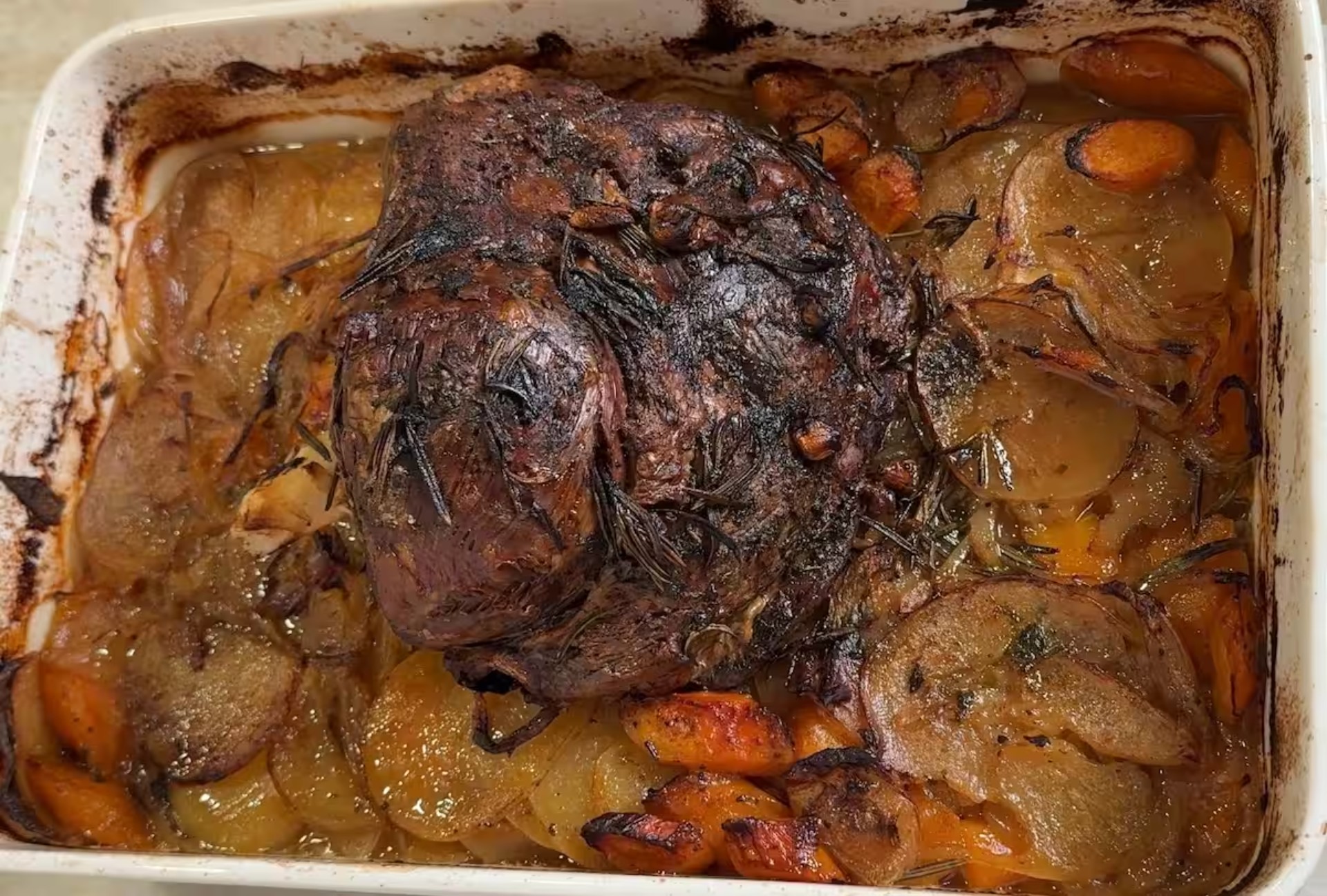 Slow-Roasted Lamb Leg with Mustard, Garlic & Rosemary
