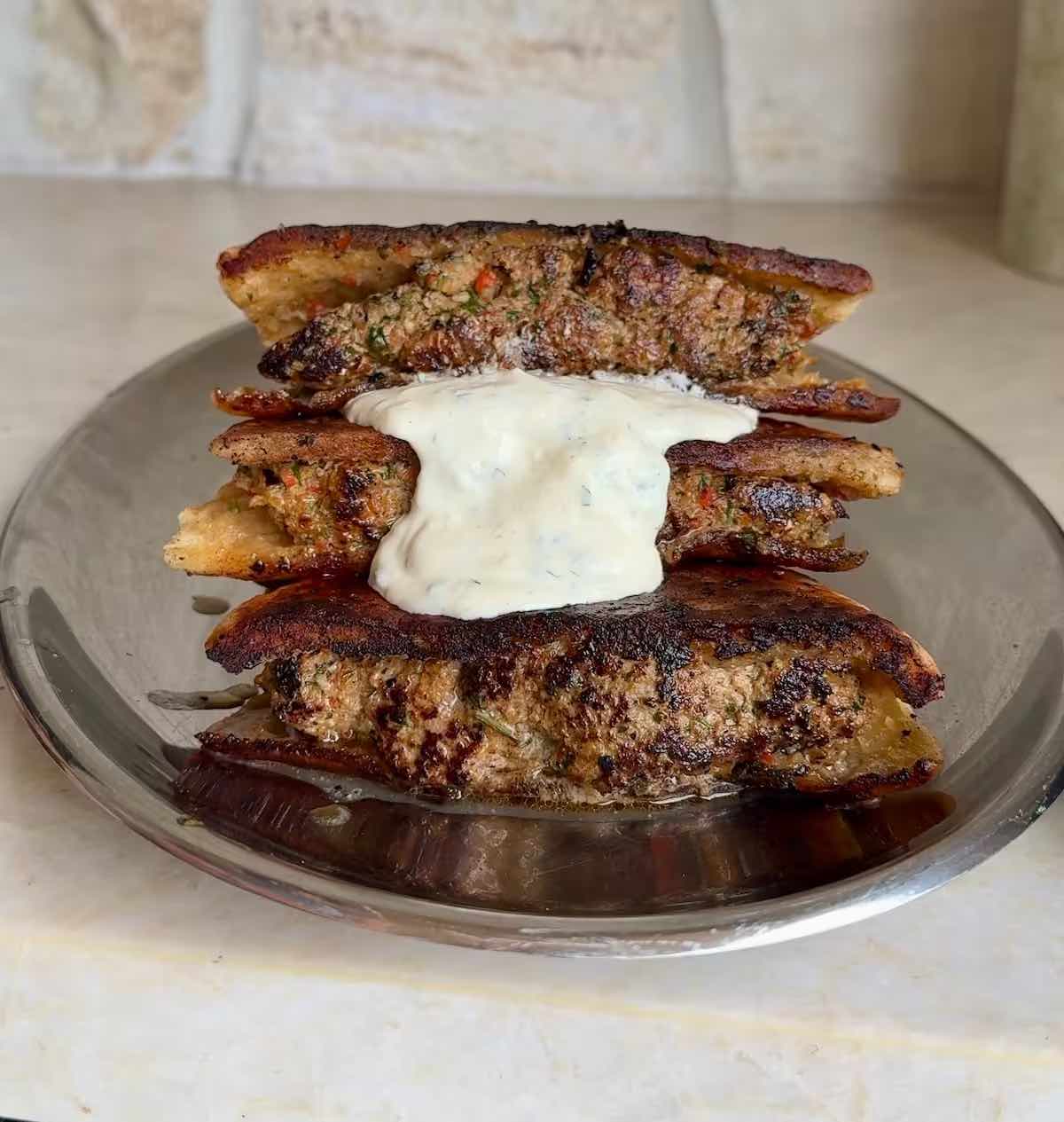 Lamb Arayes – Crispy Spiced Pita with Yoghurt Sauce