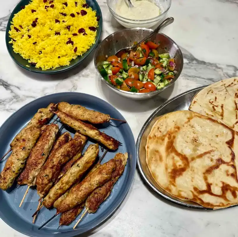Chicken Kebabs with Turmeric Cranberry Rice