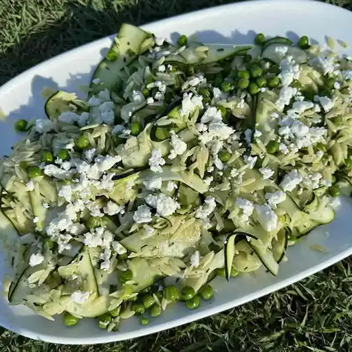 Zucchini, Risoni, Pea & Feta Salad with Lemon-Herb Chicken