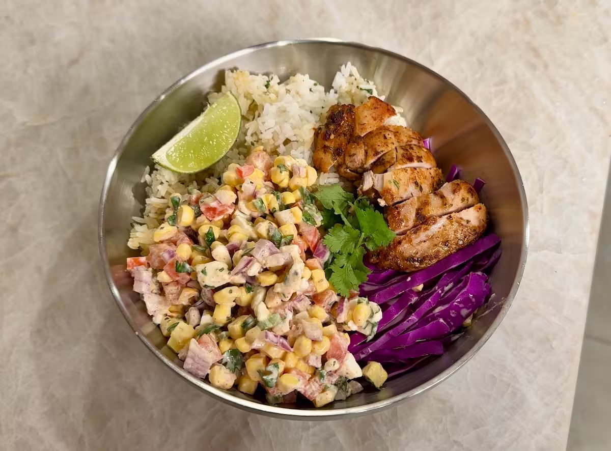 Street Corn Chicken Rice Bowl