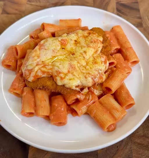 Cheesy Chicken Schnitzel with Creamy Tomato Pasta